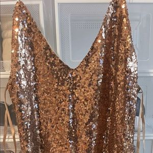 Rose gold sequin midi dress